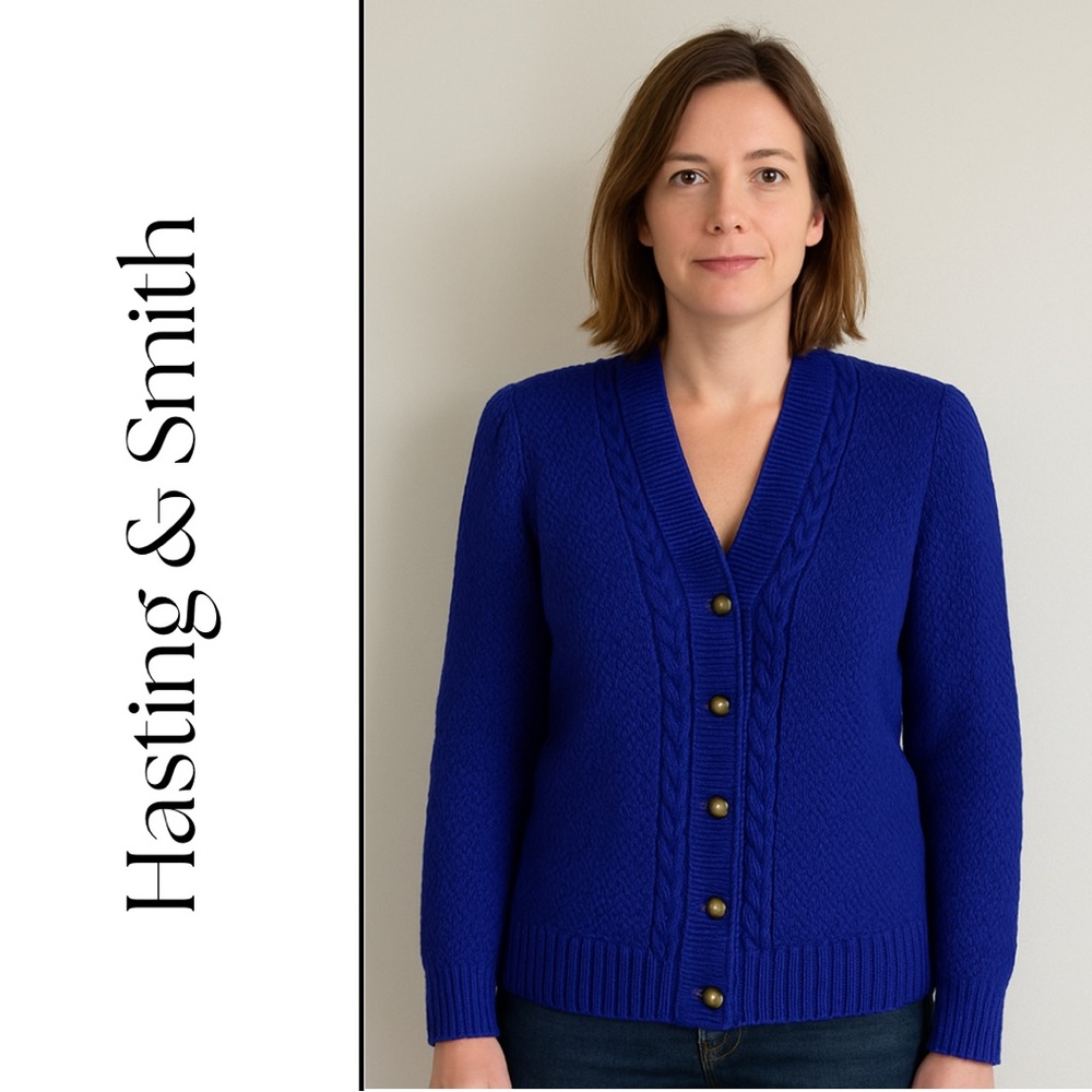 Hasting & Smith Royal Blue 100% Cotton Cardigan | Classic Knit, (Size S)